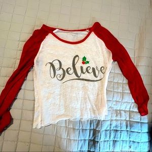 Cropped sheer Christmas shirt women size xs but fits more like a medium